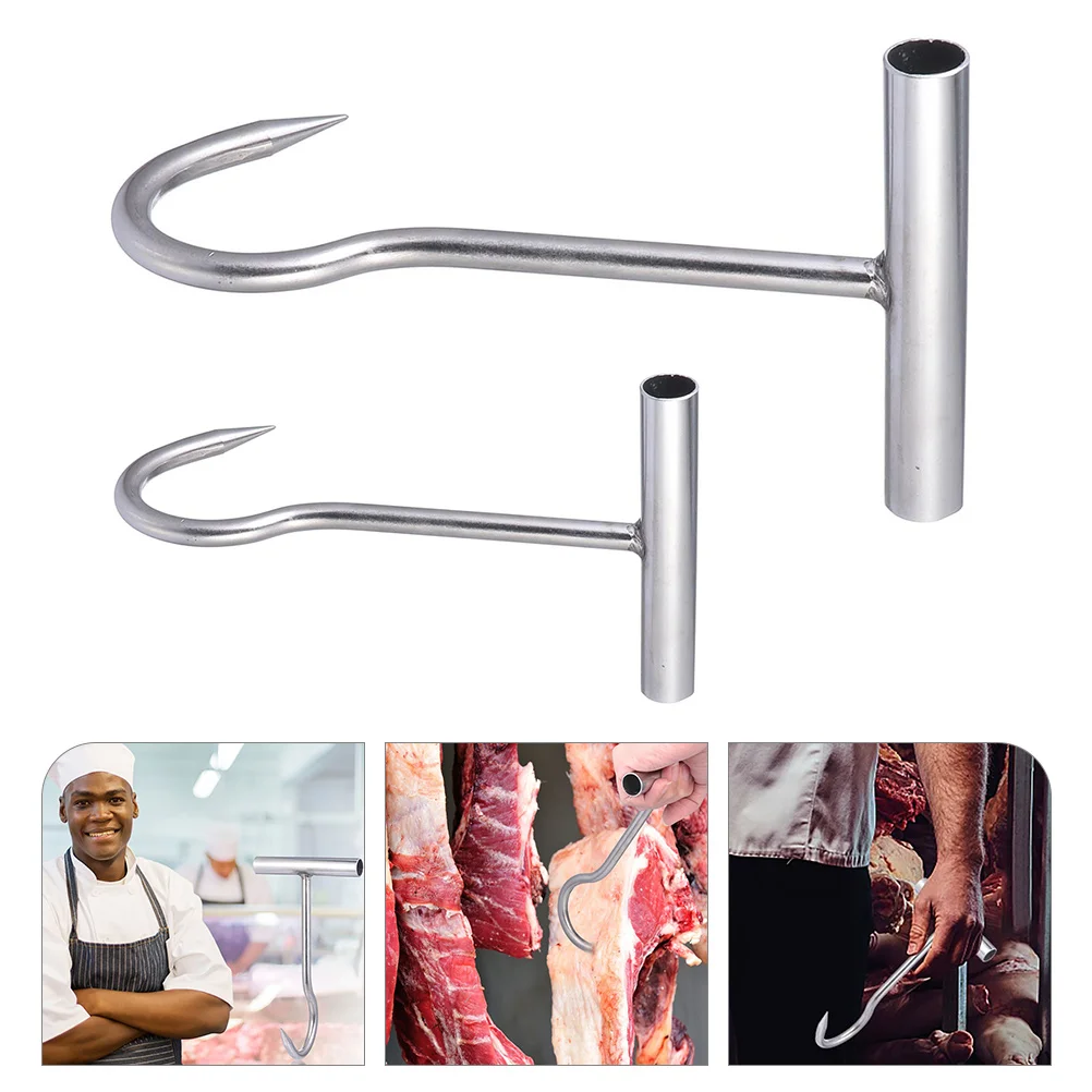 

2pcs Stainless Steel Pork Hooks Butcher Butchering Meat Hanging Tools T Handle for Kitchen Restaurant Deer Processing Equipment