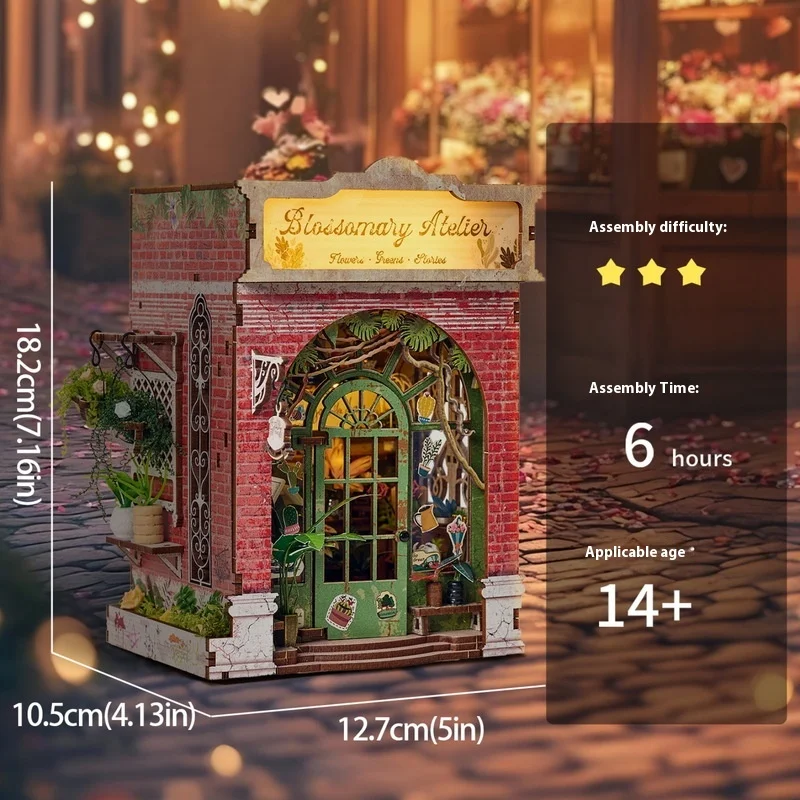 

Blossomary Atelier Diy Bookend 3d Miniature Book Nook Kit Dollhouse With Led Light Wooden Puzzle Building Model Bookshelf Gifts