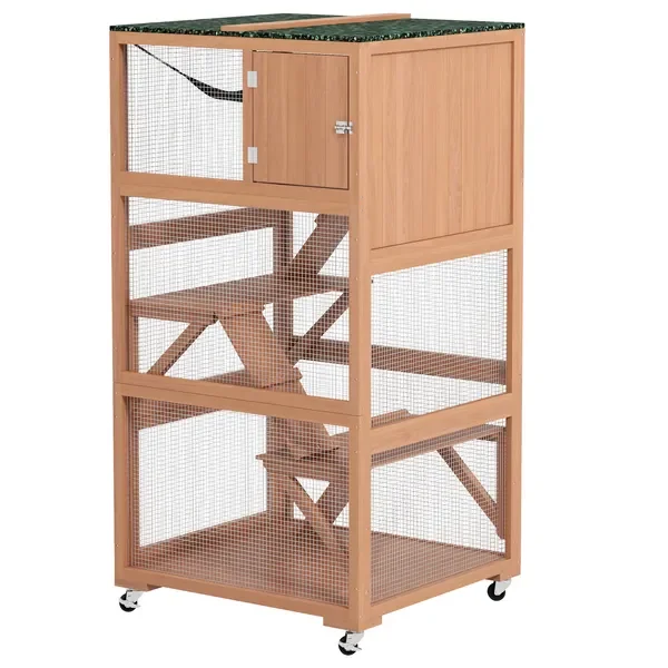 

Mobile Outdoor Cat Enclosure with Built-in Hammock, Orange Portable Cat House for Garden or Patio
