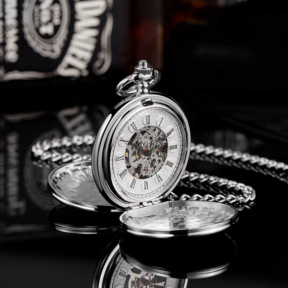 

New Hand Wind Mechanical Men Pocket Watch Skeleton Dial Steampunk Necklace Pendant Vintage Dress Fob Watches for Weeding Gift