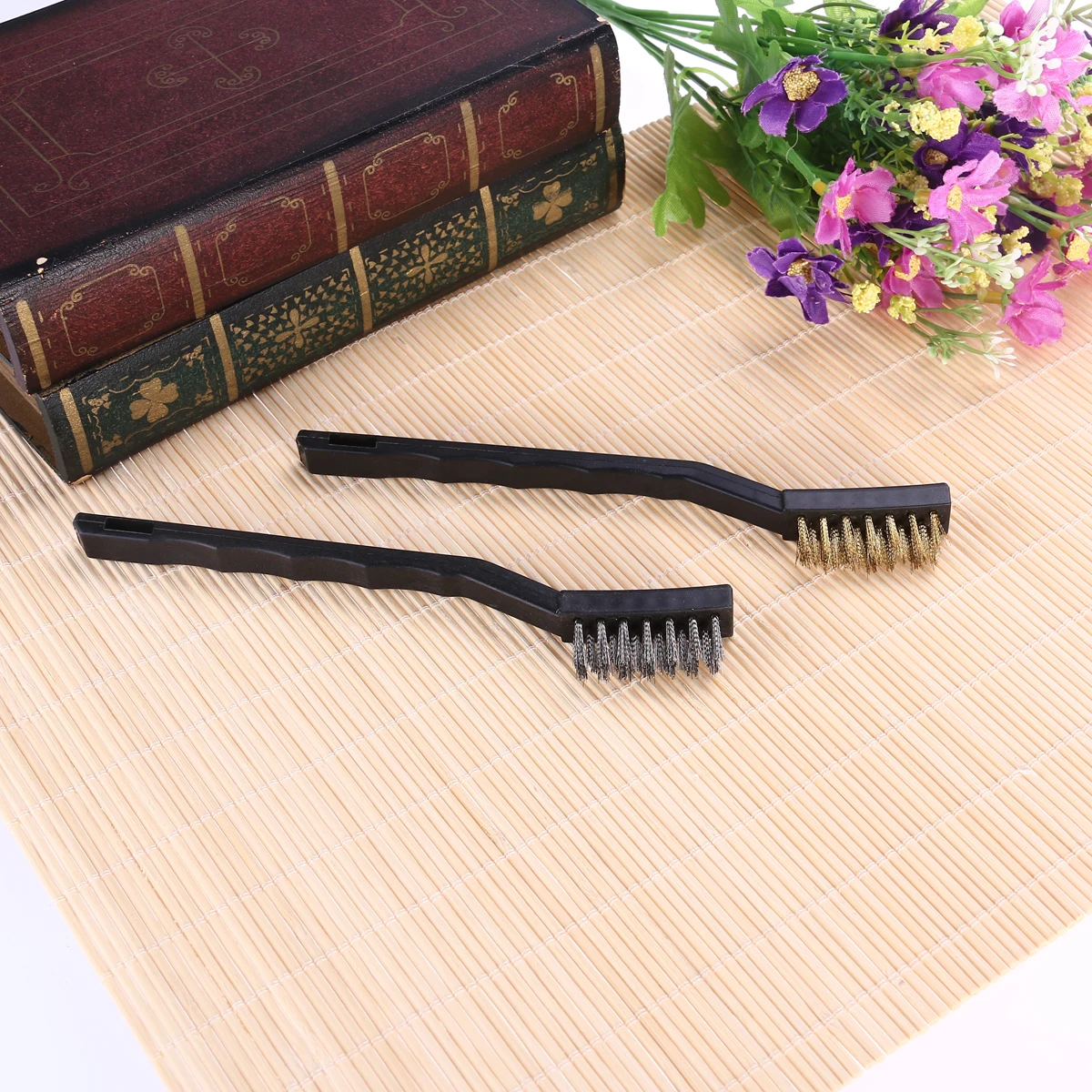 

6pcs Industrial Brush Comfortable Plastic Handle Brass Stainless Steel Bristles Welding Cleaning Rust Remover Slag Scrub Garage