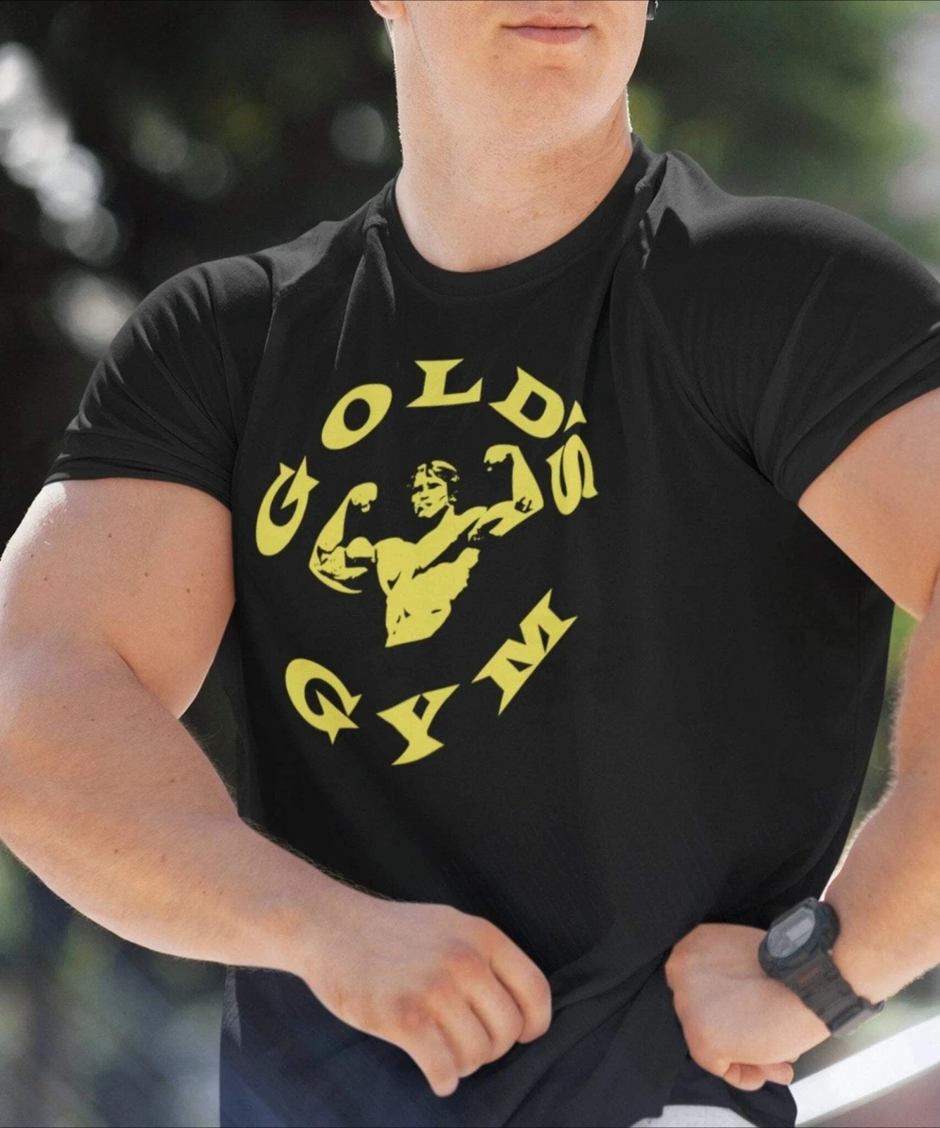New Gold’s Gym Classic Bodybuilder Fitness GYM Graphic Cotton Tee Printing High-end Luxury Unisex Style Both of Men and Women