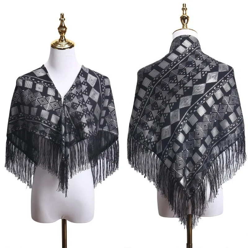 

2026 New Style Women's Printed Fringed Vintage Scarf Spring Summer Beach Sun Protection Scarf Gold-embossed Shawl for Ladies