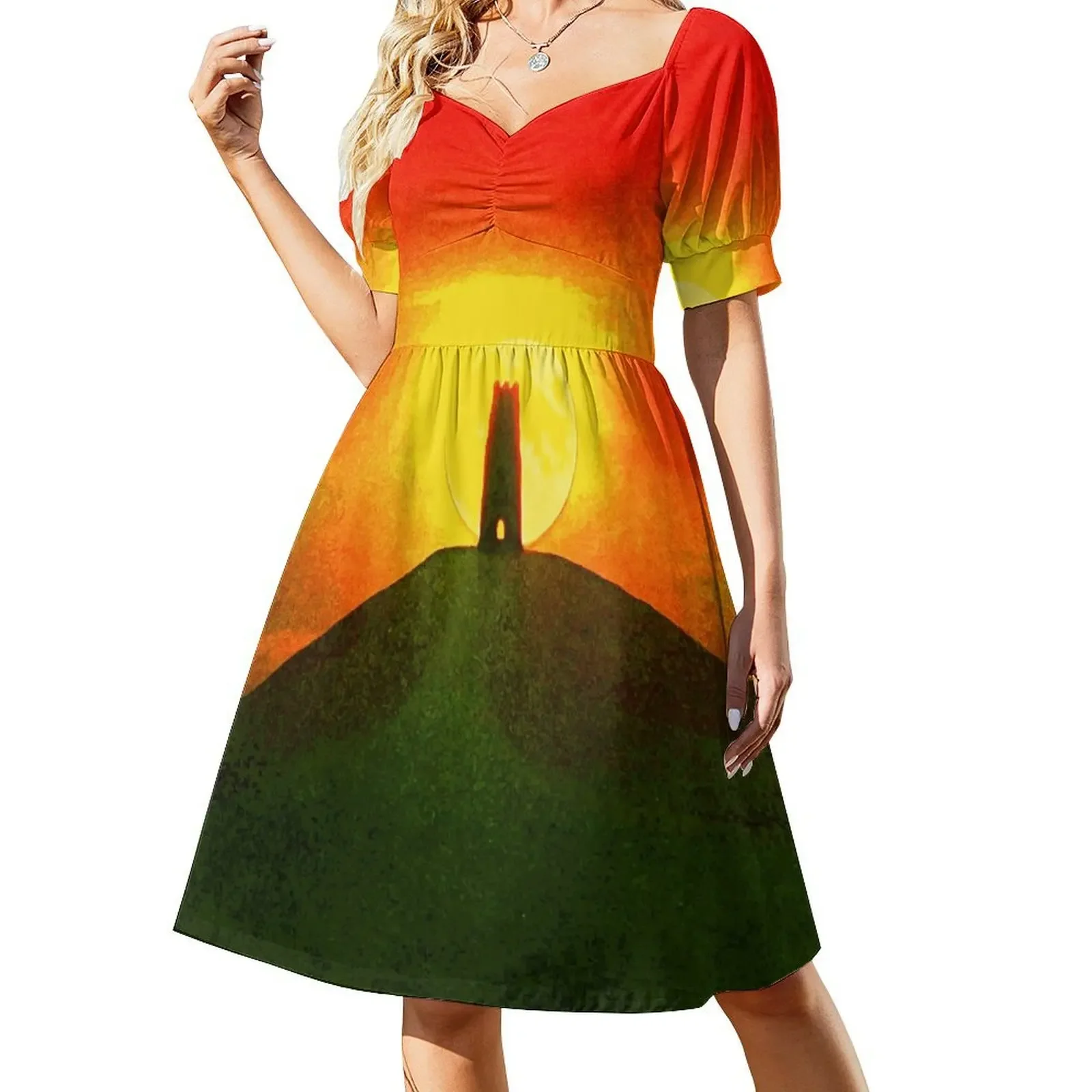 GLASTONBURY TOR SUNSET Short-Sleeved Dress Women's skirt sexy dress for women Aesthetic clothing