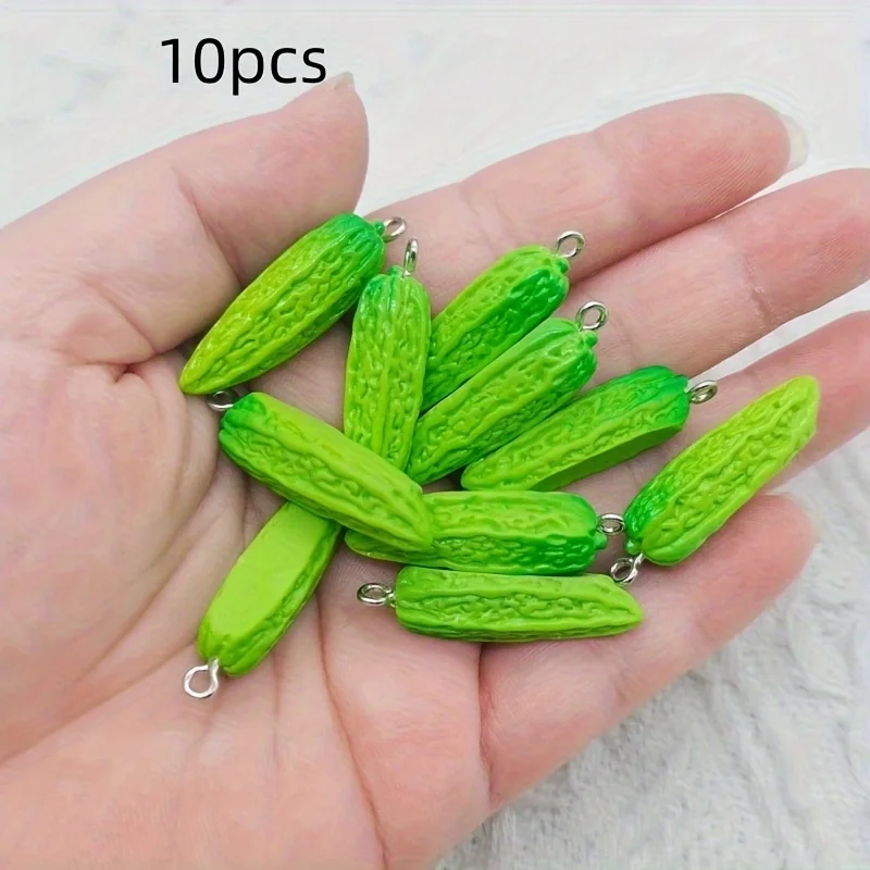 10pcs resin 3D bitter melon vegetable pendant, DIY jewelry making earrings, keychain accessories