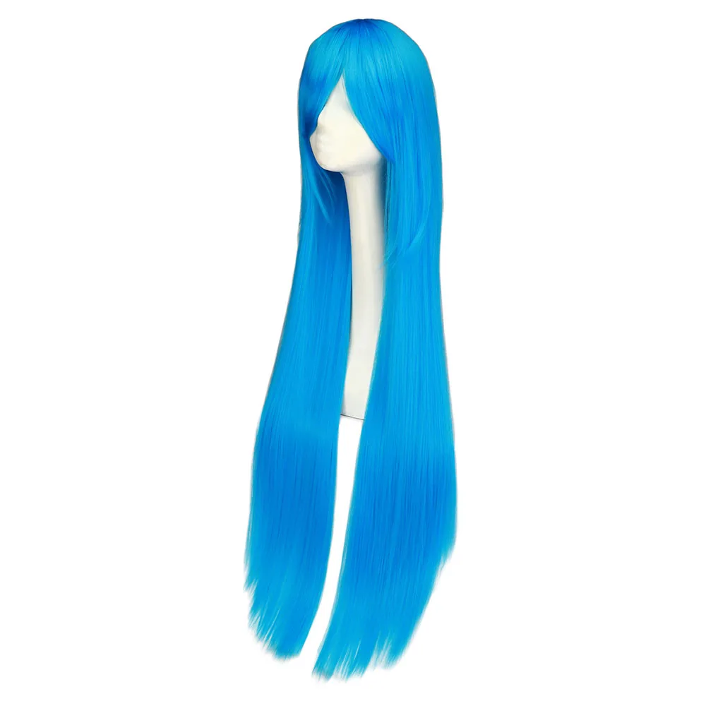 QQXCAIW Cosplay100cm Lange Blau Synthetische Haar Perücken Halloween Anime Kostüm Gerade Hitze Beständig Perücke