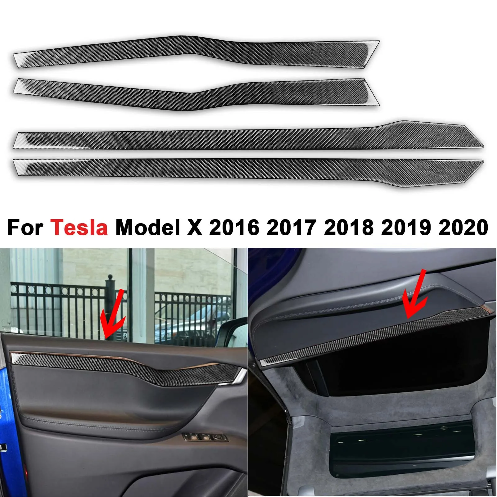 4Pcs Carbon Fiber Car Door Interior Cover Trim Sticker For Tesla Model X 2016 2017 2018 2019 2020 Decorative Car Accessories