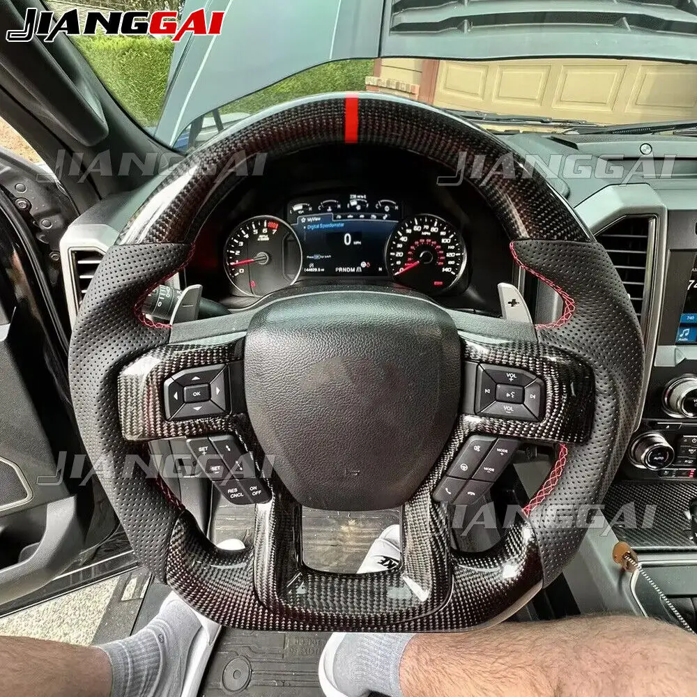 

HandMade Carbon Fiber Car Sports Steering Wheel Fit For Ford F150 Raptor 2015-2020 Accessories Black Leather