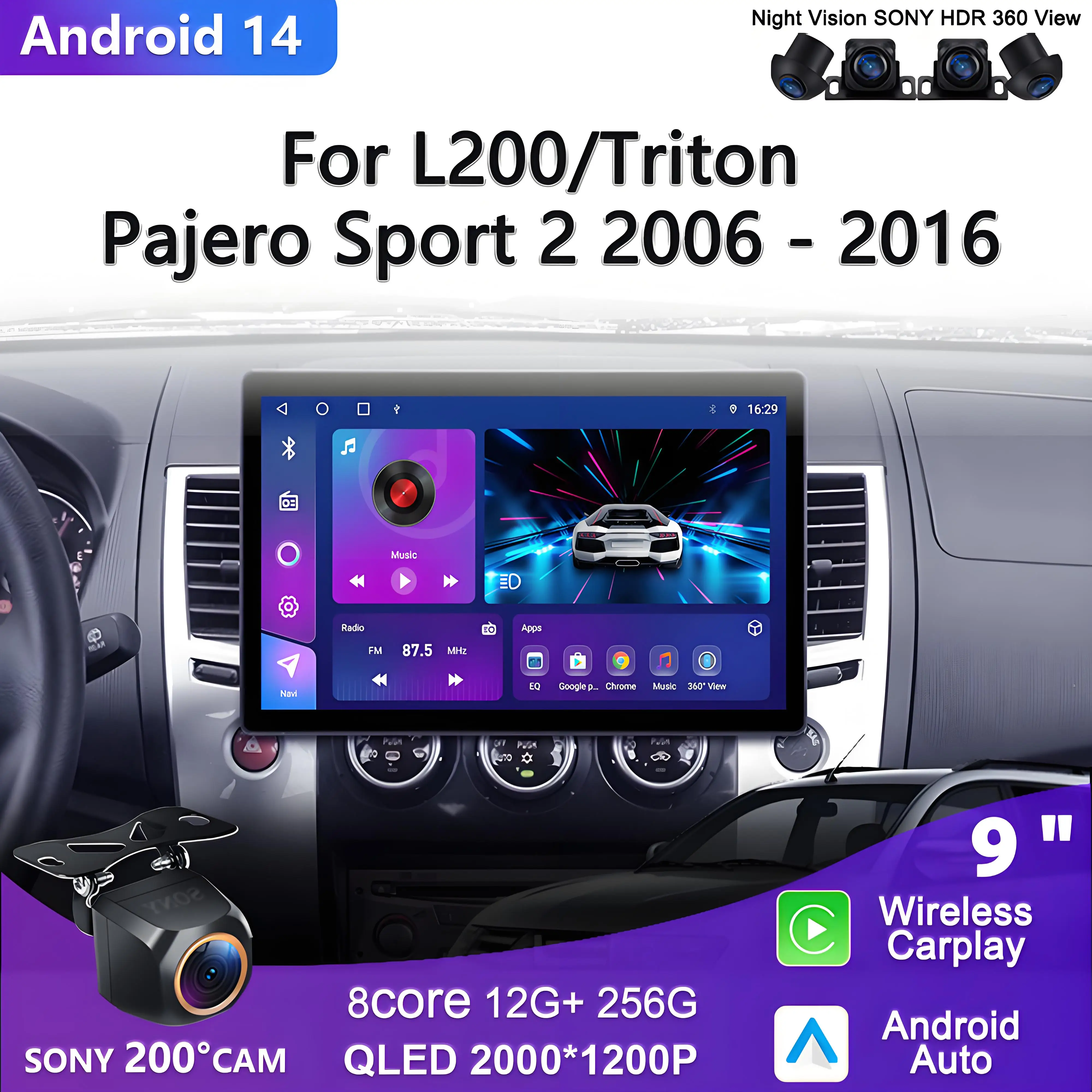 

2K Incell Screen Android 14 For Mitsubishi Pajero Sport 2 L200 4 Triton 2006 - 2016 Car Radio Multimedia Video Car GPS android