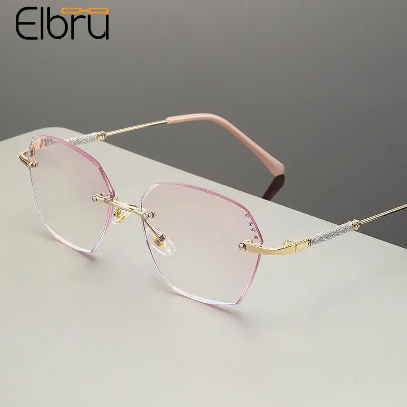 

Elbru Glitter Diamond Anti Blue Light Reading Glasses Women Men Rimless Presbyopia Eyeglasses Unisex Gradient Frameless Eyewear