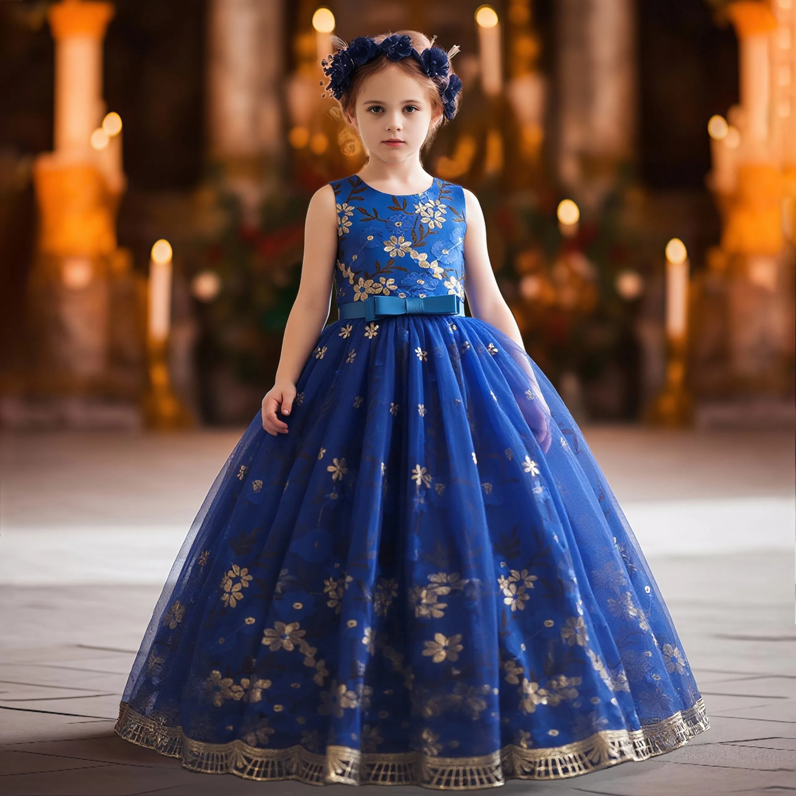 

Teens Embroidery Flower Party Girls Dress Elegant Long Tulle Bridesmaids Princess Dresses Girl Pageant Evening Birthday Vestidos