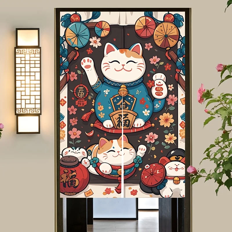 Cortina Noren tradicional japonesa VIKAMA con diseño de Maneki-neko, cortina para puerta de sala de estar y cocina, decoración del hogar, separador de ambientes