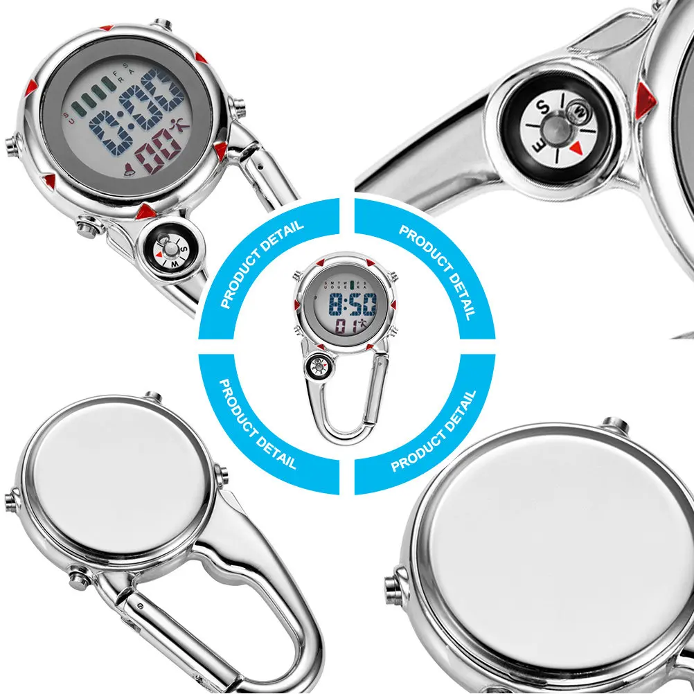 

1 шт. Часы-карабин для альпинизма, кварцевые, из нержавеющей стали, для медсестер, врачей, для активного отдыха, бега, походов, водонепроницаемые
