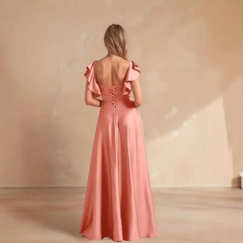 Strap Sexy Long Evening Dress With Simple And Elegant Temperament Slim Fit Slit Dress Solid Color Bridesmaid Dress Customized