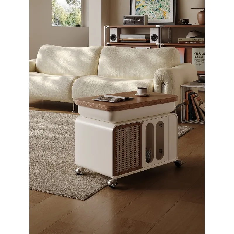 Movable coffee table cream wind lifting folding with wheels living room multi-functional small apartment