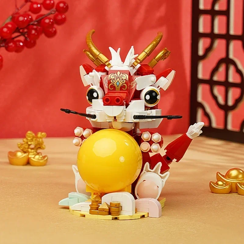 Keeppley New Year Limited Building Blocks Dragon Holding Golden Beads Assembled Educational Toys Model Ornaments New Year Gifts