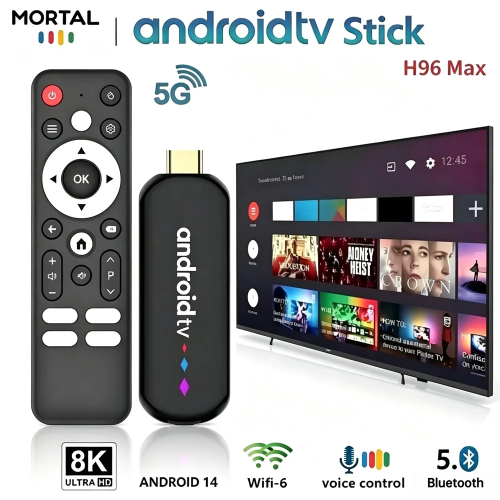 H96 Max Android TV Stick Amlogic S905L3 4K 30FPS BT5.0 2.4G/5G WiFi 6 Odtwarzacz Multimedialny z Asystentem Głosowym, TV Box, Dekoder