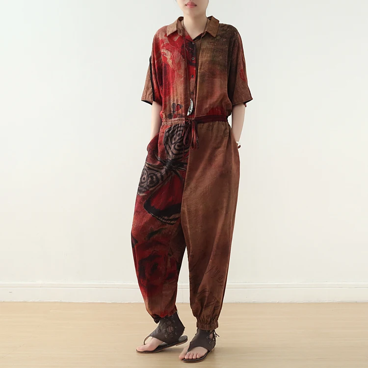 

Spring Summer High Waist Loose Slimming One-Piece Silk Casual ort Sve Ensemble Faionable Korean Sle Women's Pants