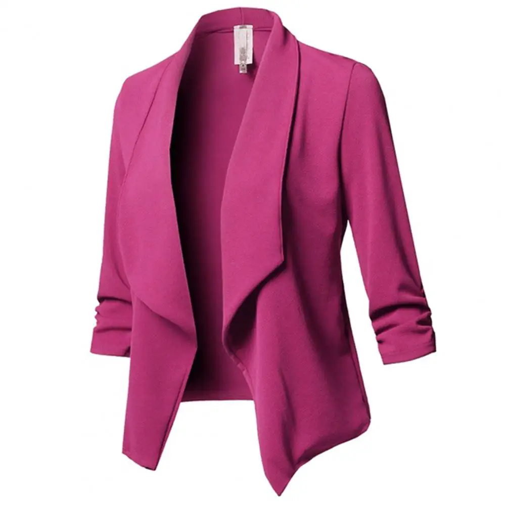 Blazer da lavoro da donna aperto tinta unita maniche a tre quarti stile OL risvolto formale giacca da donna giacca Cardigan a punto aperto