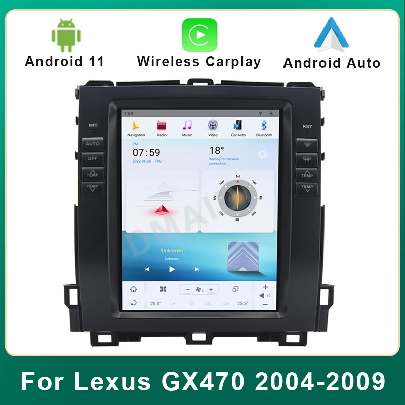 

Android Auto Carplay Tesla Style Vertical Car Multimedia Player For Lexus GX470 2004-2009 GPS Navigation Stereo Video Radio DSP