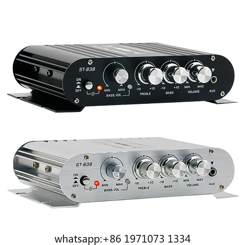 ST-838 HiFi 2.1 Channel Subwoofer Amplifier Bass and Treble Adjustment 80W*2 Audio Amplifier Black Car Home Amp