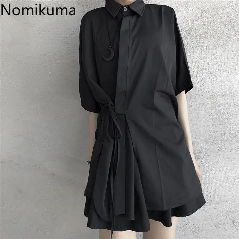 Harajuku Black Blouses Women Japanese Summer Shirts Oversized Y2k Tops 2024 Blusas Mujer De Moda Bandage Casual Fashion Blouse