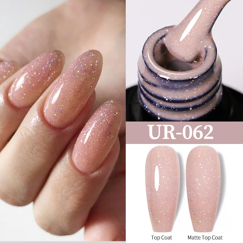 UR SUGAR 7.5ml Brokatowy Lakier do Paznokci Letni Srebrny Nude z Cekinami Manicure Półtrwały Soak Off Żelowy Lakier do Paznokci