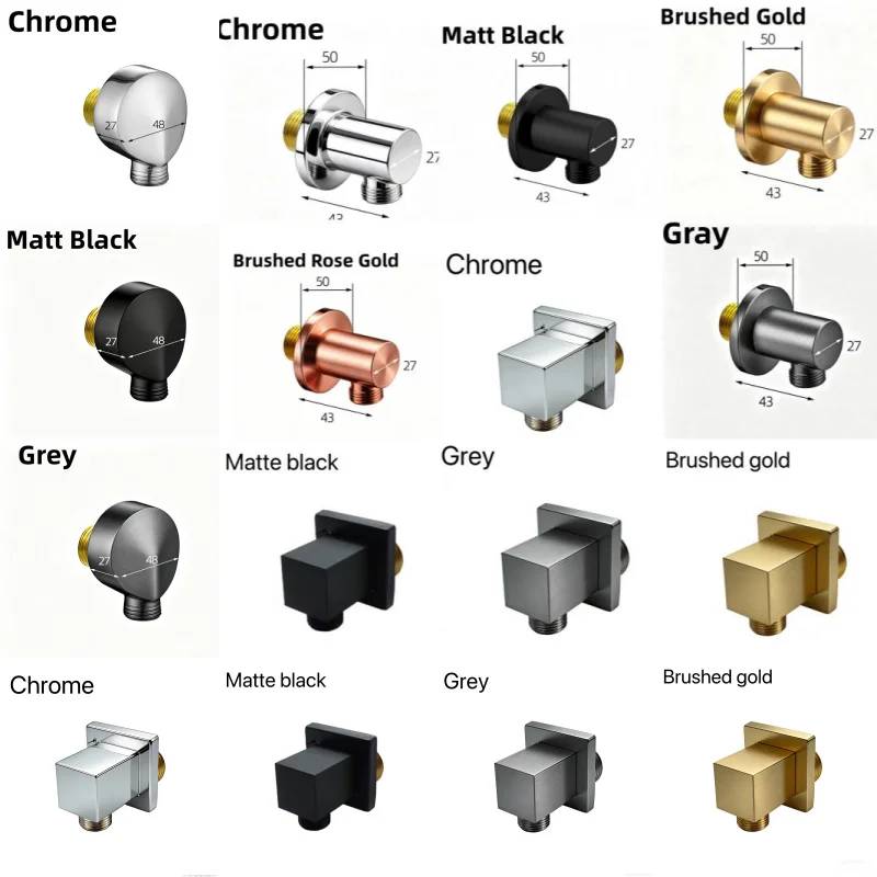Brushed Gold Bathroom G1/2 Shower Hose Brass Connector Round Square Wall Union Supply Elbow Outlet Spout Wall Mounted