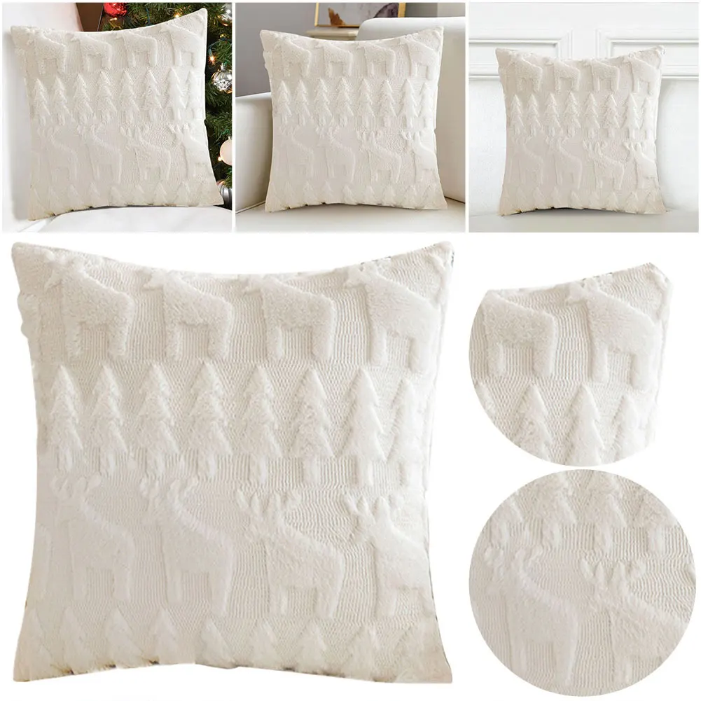 

Christmas Pillow Covers 45x45cm Soft Plush Pillowcase Couch Cushion Case for Couch Sofa Holiday Festivals Winter Home Decor