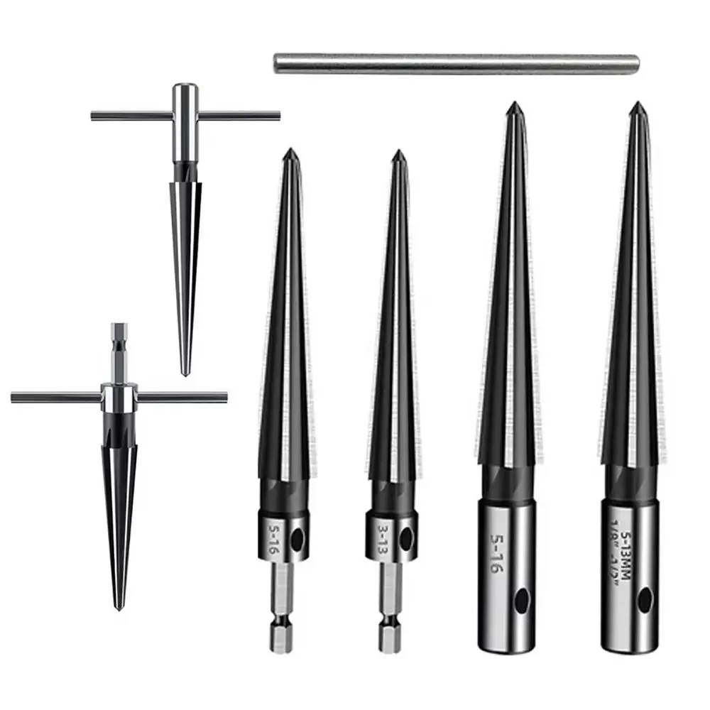 

Набор из 2 конических разверток из углеродистой стали с круглым и шестигранным хвостовиком, 3-13 мм и 5-16 мм, для снятия фаски и расширения металлических отверстий