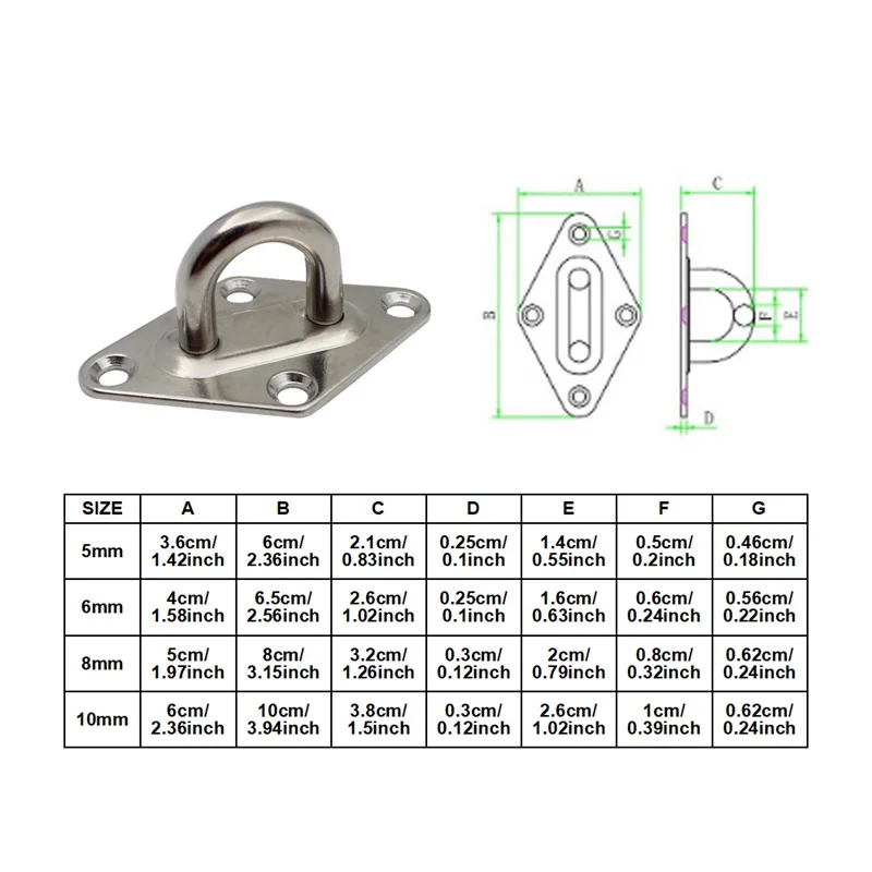 Diamond 304 Stainless Steel Pad Eye Plate Hook  for Suspension Ceiling Hooks Marine Application Hook
