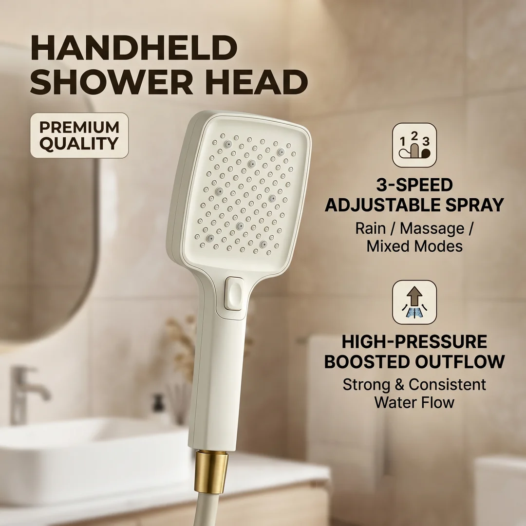 High Pressure Super Charged Pressurized Handheld Shower Head, Water Saving Rainfall Spray Nozzle, Universal Fit for Bathroom