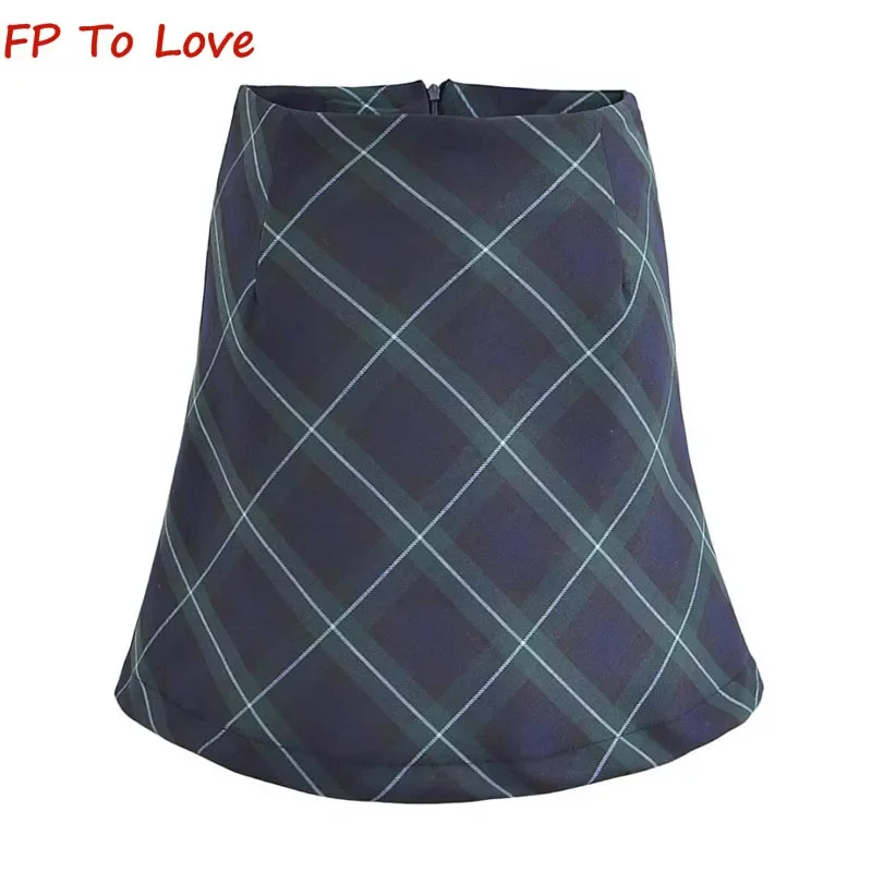 Y2K Sexy Green Plaid Pleated Skirt Women High Waist A-line Skirt Vintage Design Spice Girls Mini Halter Skirt