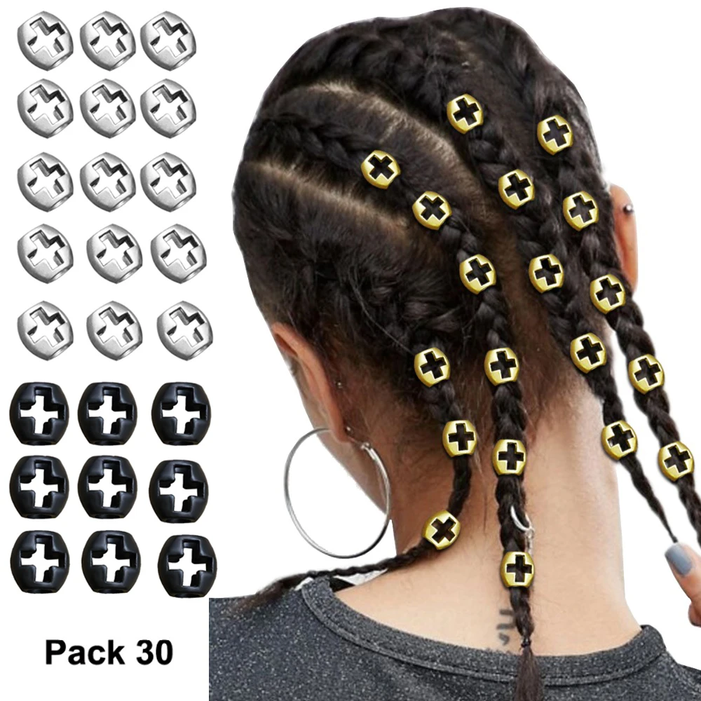 30 Pcs Viking Cross Beads Dreadlocks Hair Braid Accessories Spiral Braid Hair Extension Jewelry Headwear DIY Gift