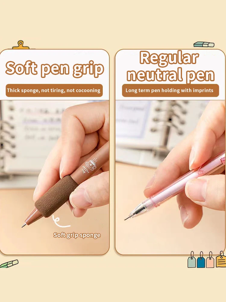 قلم إسفنجي ناعم بمقبض ناعم للطلاب ، قلم ضغط ملون للقهوة ، قلم جل عالي القيمة ، قلم توقيع بسيط ، قلم محايد ، 4 + #4