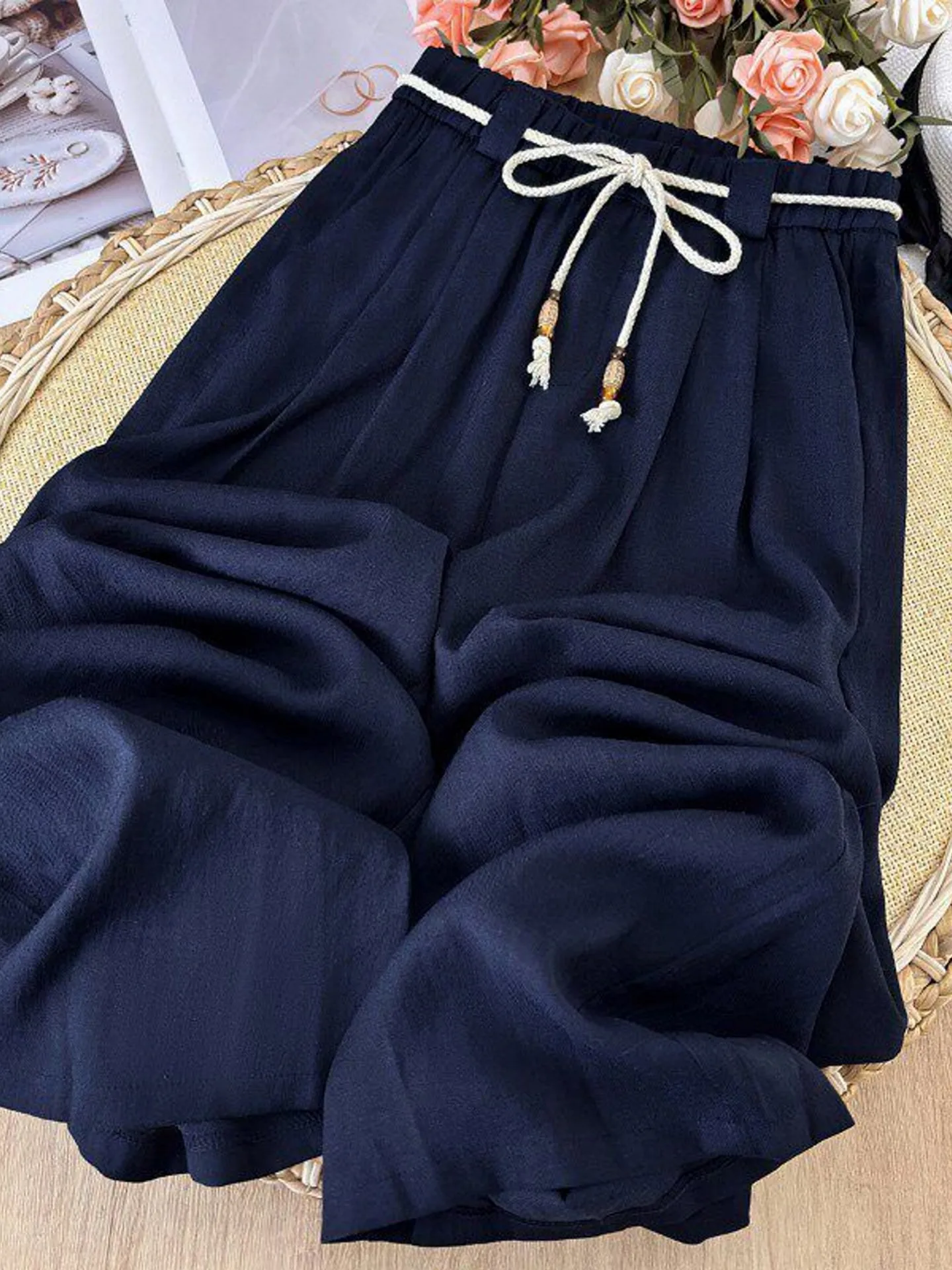 

Ice Silk Cotton Linen Wide Leg Pants Women Summer Thin Quick Dry Loose Slim Straight Casual Walking Trousers High Waist Elast...