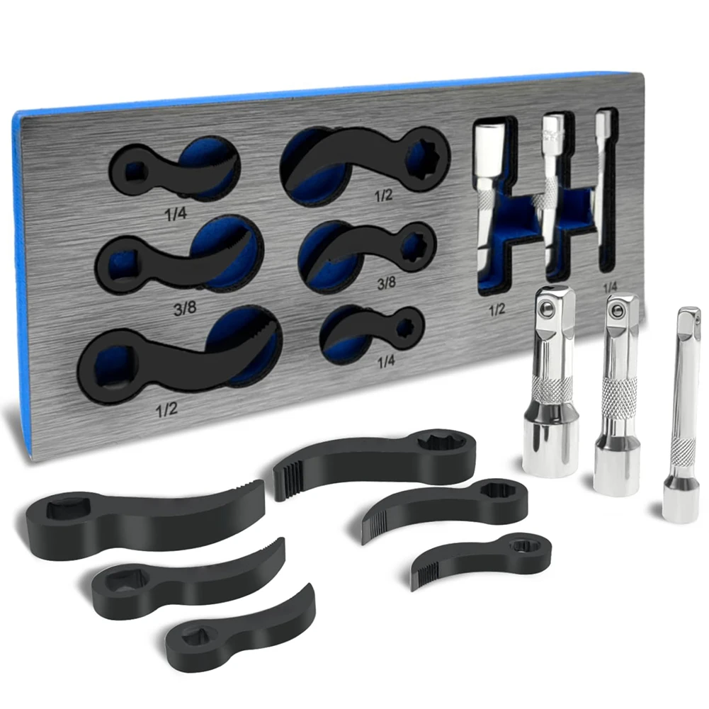 

9PC Crowbar Adapter Head Tool Kit for Effective Prying in For Tight Spaces Compatible with Standard Drive Breaker Bars