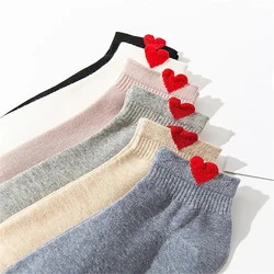 Chic New Women's Summer Spring Cute 3D Red Love Heart Ankle Socks Funny Happy Fresh Literary College Style Short Sokken