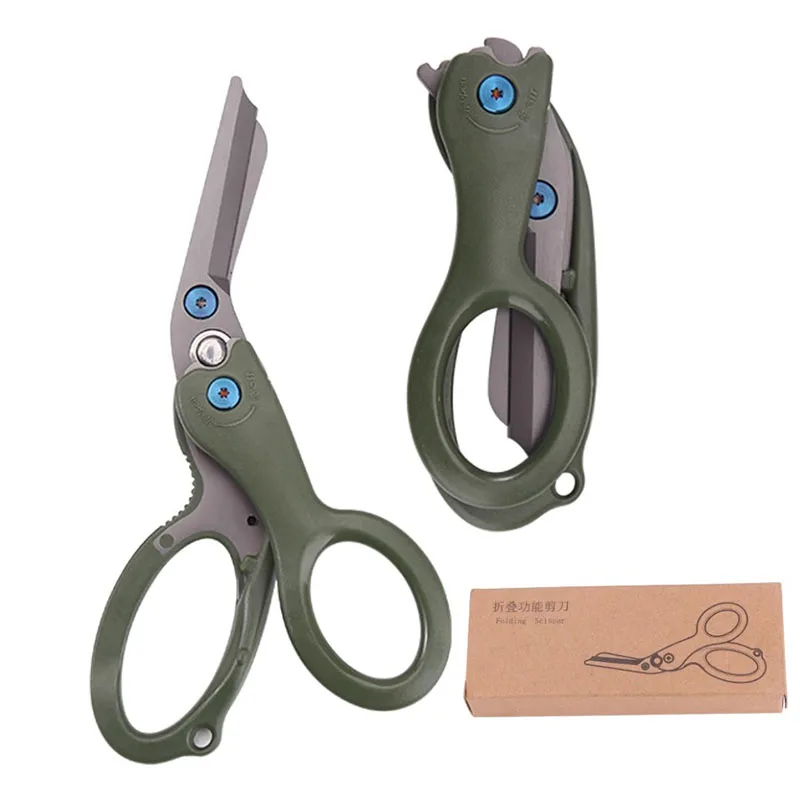 

Outdoor emergency multifunctional stainless steel folding scissors, industrial grade rust proof portable gauze scissors