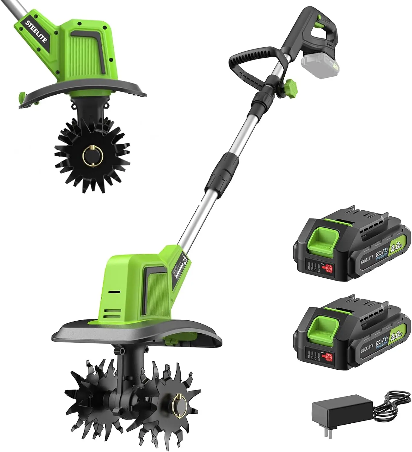 20V Battery Powered Tiller, 360 RPM Cordless Tiller, 400W Powerful Motor, 9-inch Tilling Width and 7-inch Depth Portable Rotary