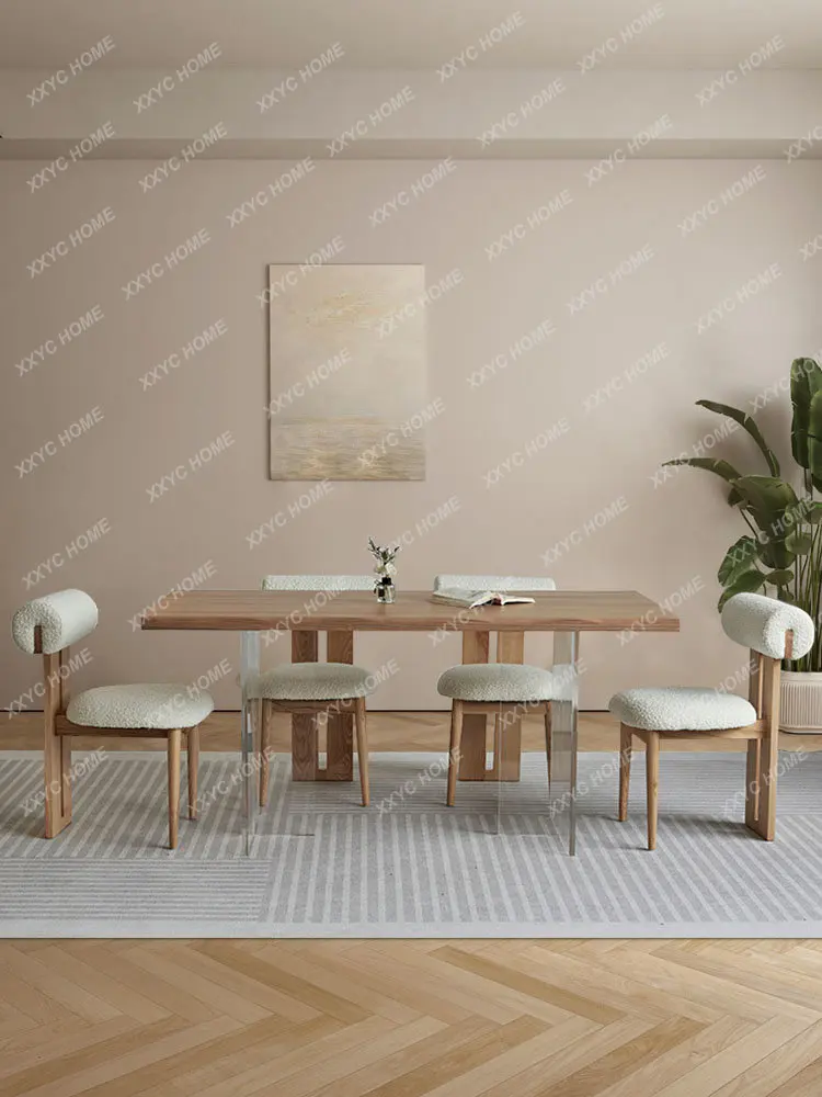 Rectangular Log Dining Table and Chair Household Silent Style Acrylic Feet Solid Wood Suspension Dining Table