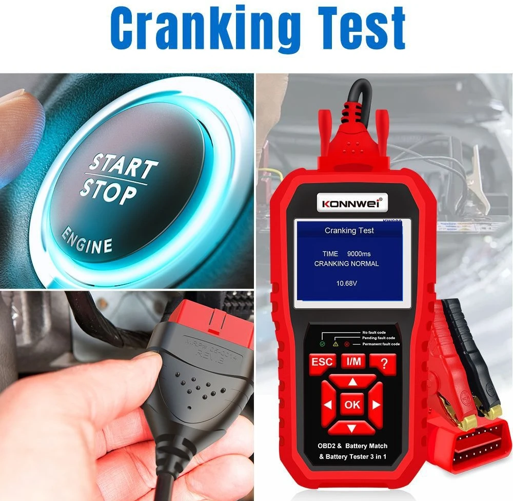 KW800 Automotive Diagnostic Tool, Car Battery Tester with Battery Matching Function