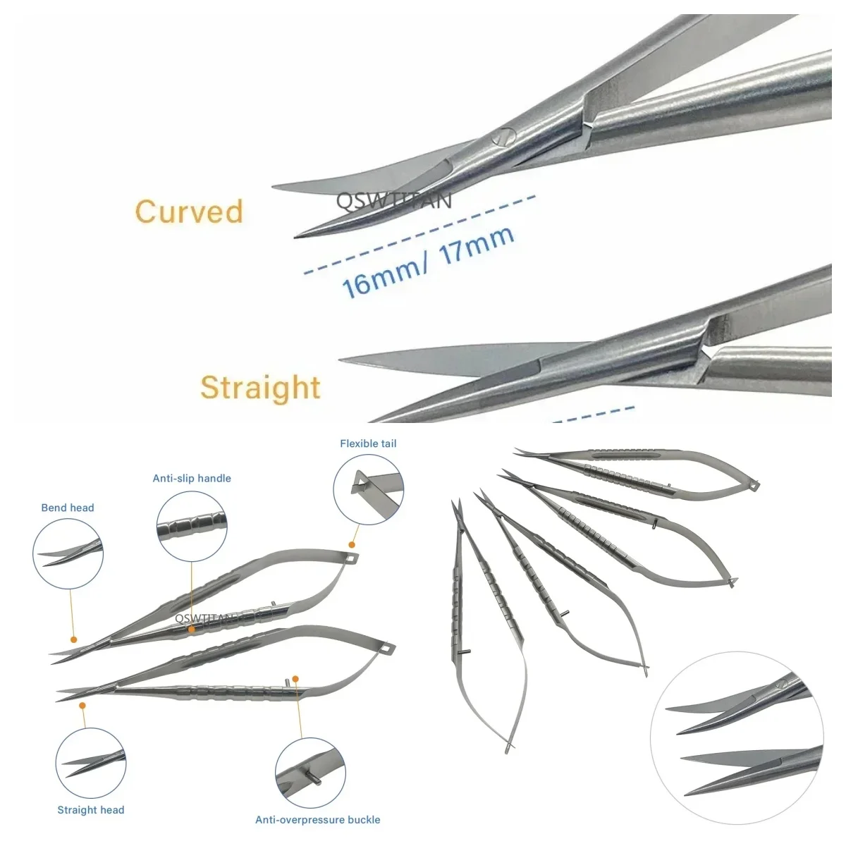 스테인리스 스틸 카스트로비에호 안과용 가위 - 미세, 각막 및 캡슐막용