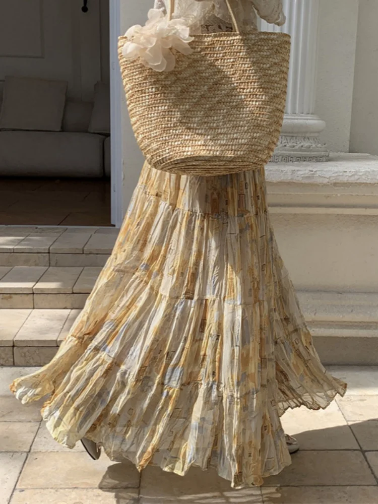 New Fashion Elastic High Waist Clothes Women Skirts Elegant Beach Saia Ropa Mujer Casual Vestido Long Skirt Faldas Harajuku