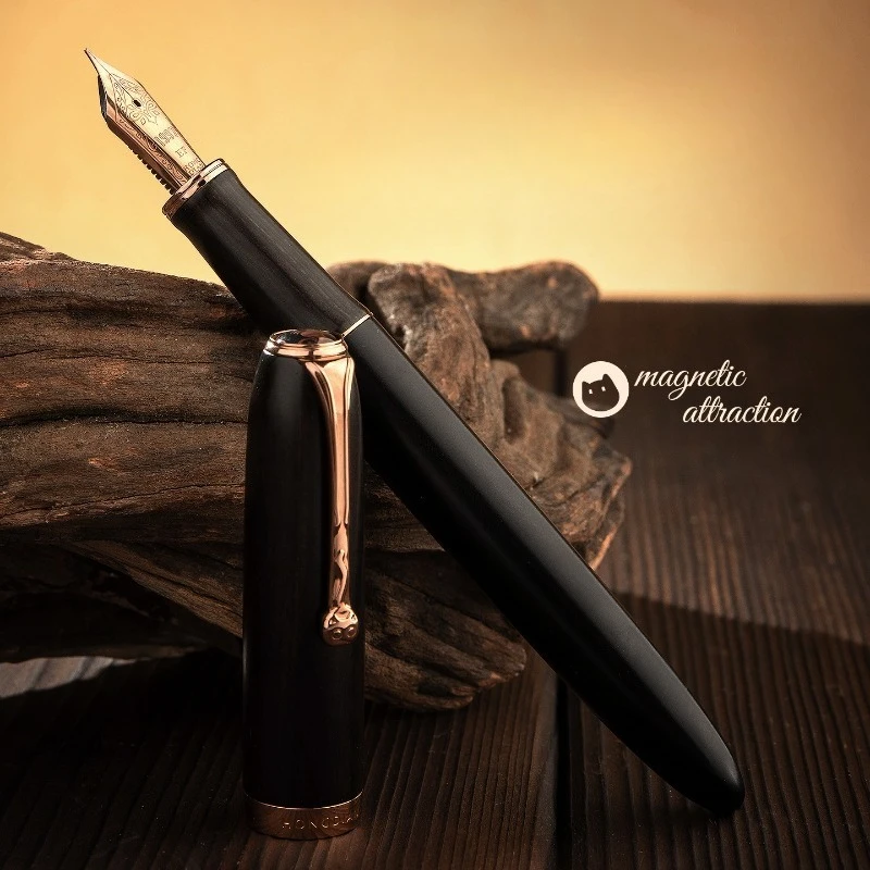 2025 Hongdian Black Wood Fountain Pen F EF 0.38 0.5 Nib School Supplies Calligraphy Pen Authentic Quality Writing Smooth Gift
