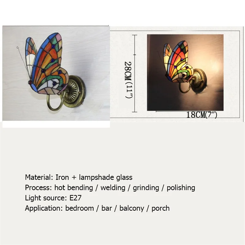 TEMOU Tiffany Wall Lights Sconces Modern LED Butterfly Lamps Indoor Fixture For Home Decoration