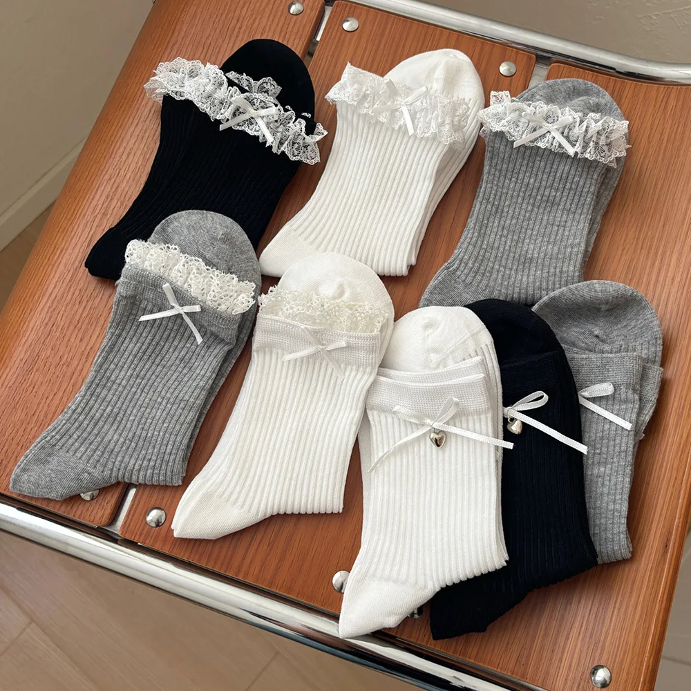 

Susina Satin-Trimmed Women's Socks Spring/Summer Cotton Socks Pair with Dexun Footwear Summer Bow-Topped Puffy Socks