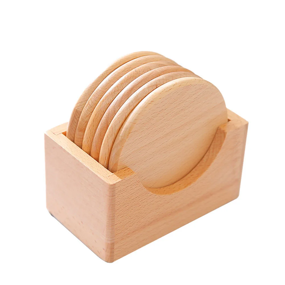 

6Pcs Premium Beech Wood Drink Coasters Hand Carved Eco Friendly Cup Mat Charming Table Accessory for Home Dining Kitchen Use