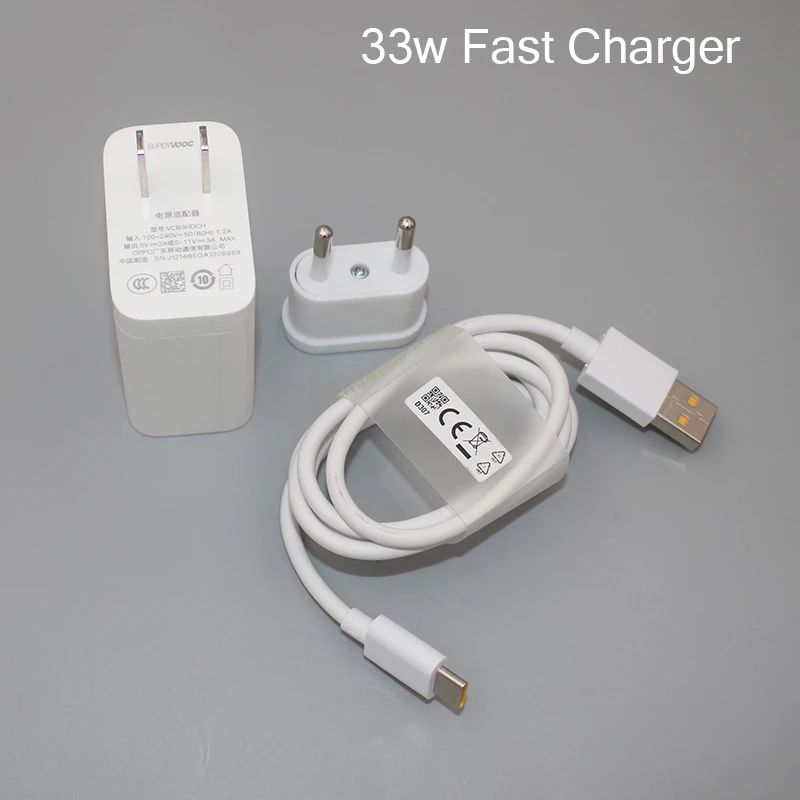 

OPPO 33W Supervooc Plug EU US Адаптер для быстрой настенной зарядки для Find X A1s A96 A97 A79 A58 K9x K12 Plus 1M USB Type C VOOC Кабель