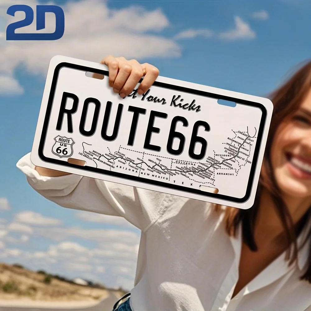 2D Flat, Vintage Route 66 Metal Sign - Large 11.81x5.91 Inch Garage Wall Decor with Pre-Drilled Holes, Get Your Kicks Route 66 D
